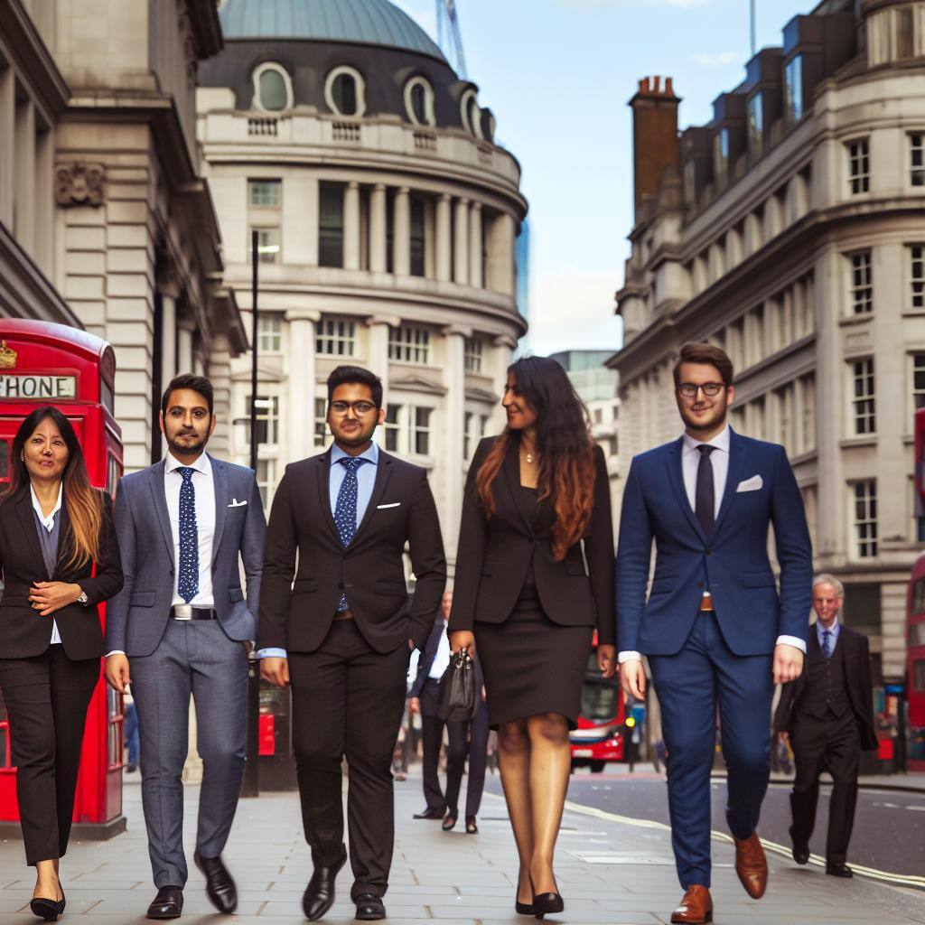 respectable business people in business suits in downtown London